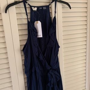 Sz M. NWT. Roxy Navy Wrap Day Dress Racer Back.